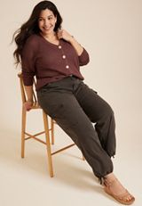 Plus Size Mesh Button Front Cardigan, COCONUT SHELL, small