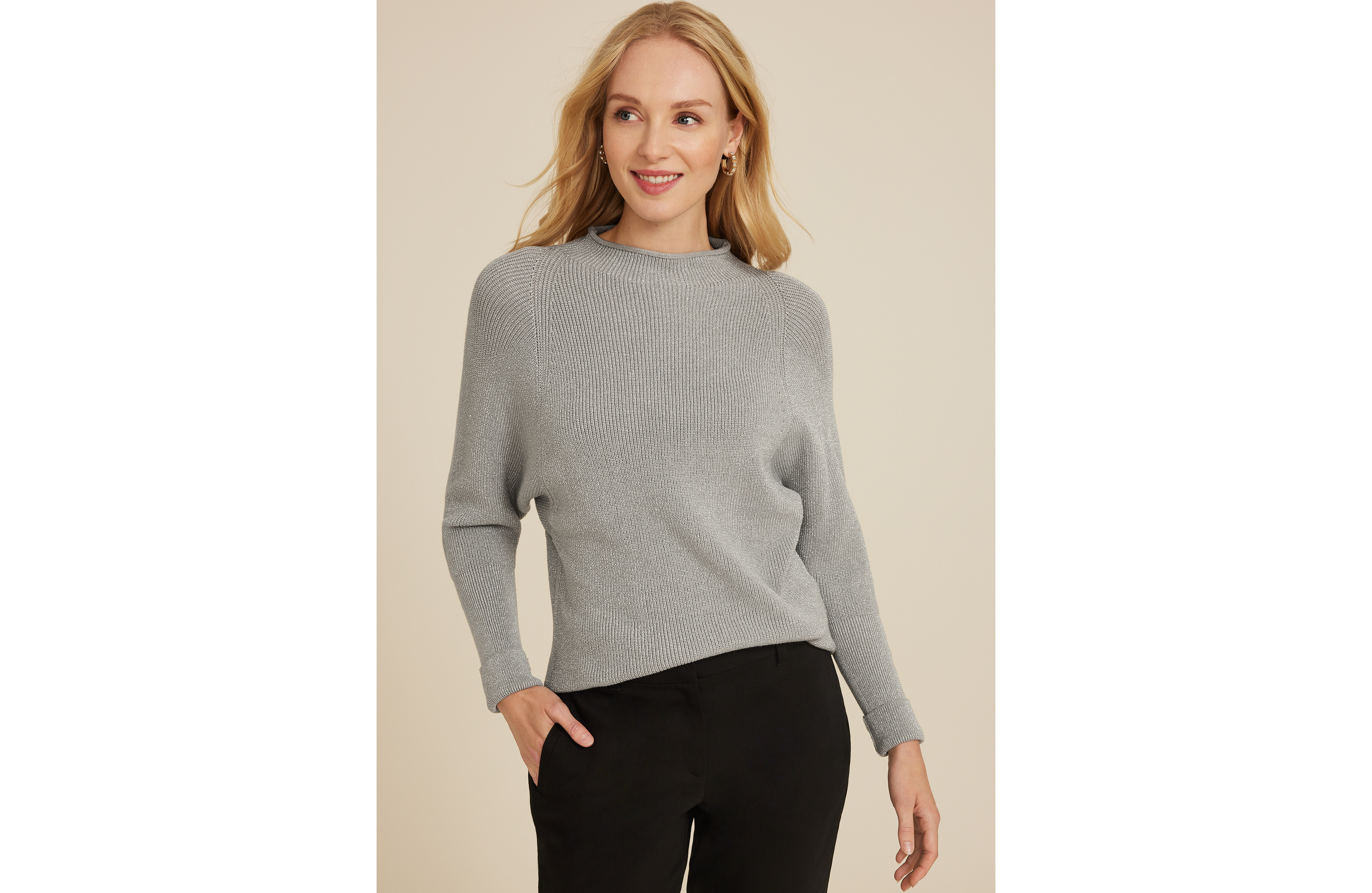 Metallic Roll Neck Dolman Sweater