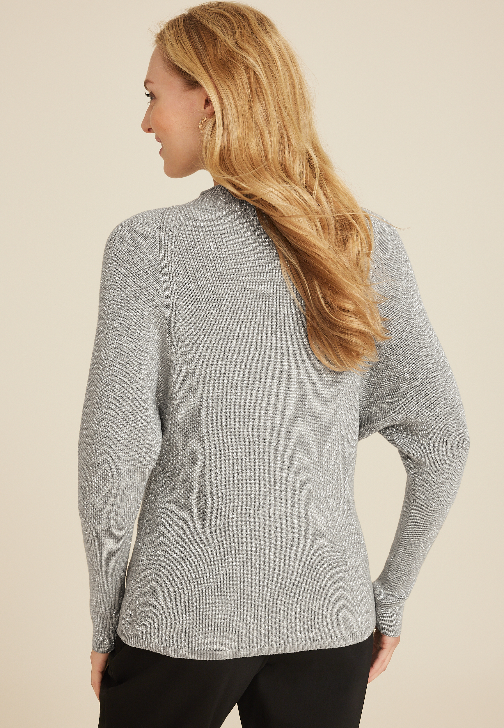Metallic Roll Neck Dolman Sweater, C9767, large