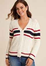 Prep Striped Cable Knit Button Down Cardigan, C3986, small