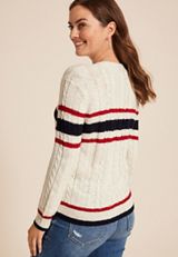 Prep Striped Cable Knit Button Down Cardigan, C3986, small