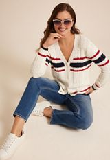 Prep Striped Cable Knit Button Down Cardigan, C3986, small