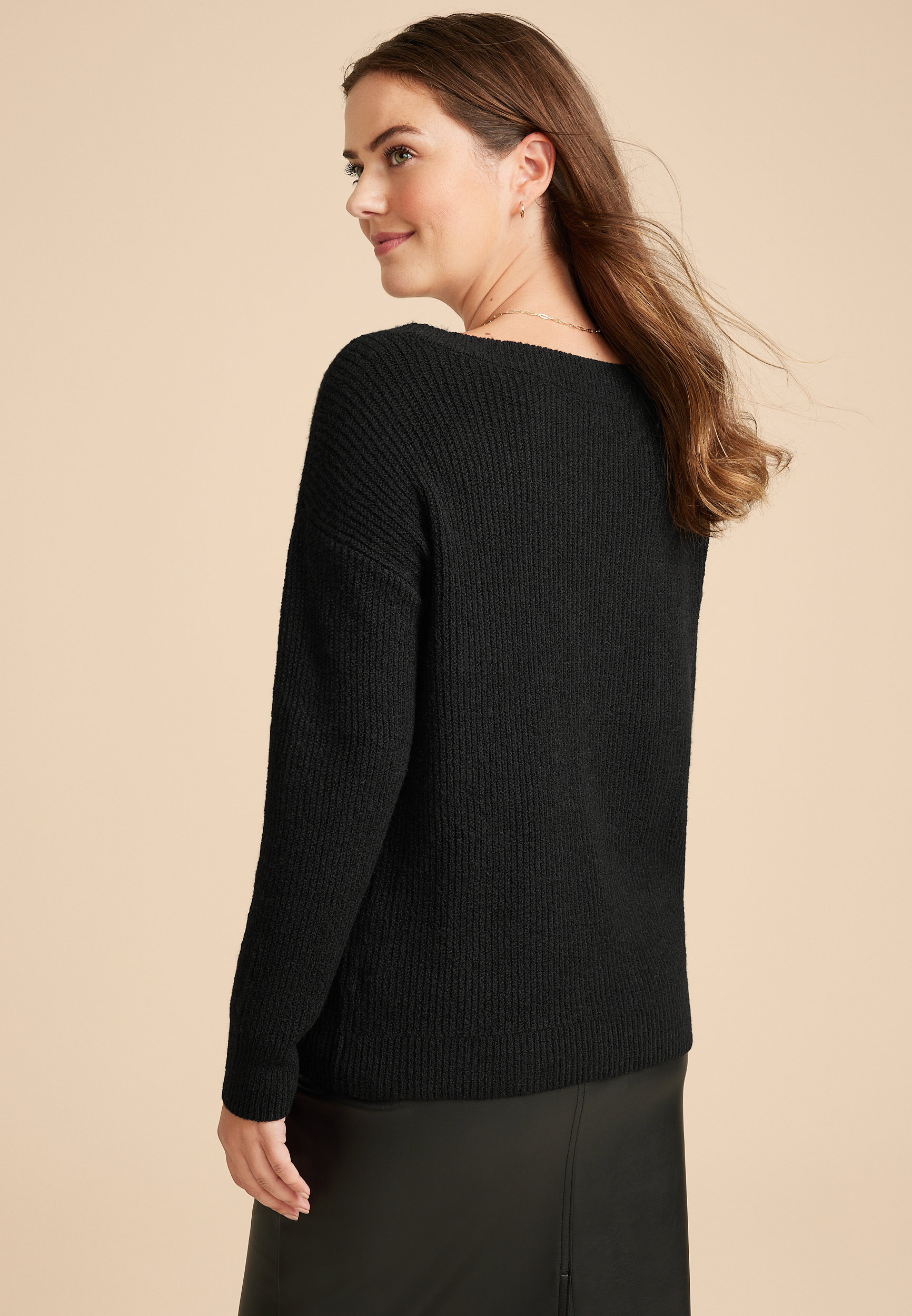 Boat Neck Sweater, BLACK, large