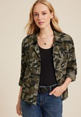 Shortie Utility Camo Button Up Shirt, C1755, small