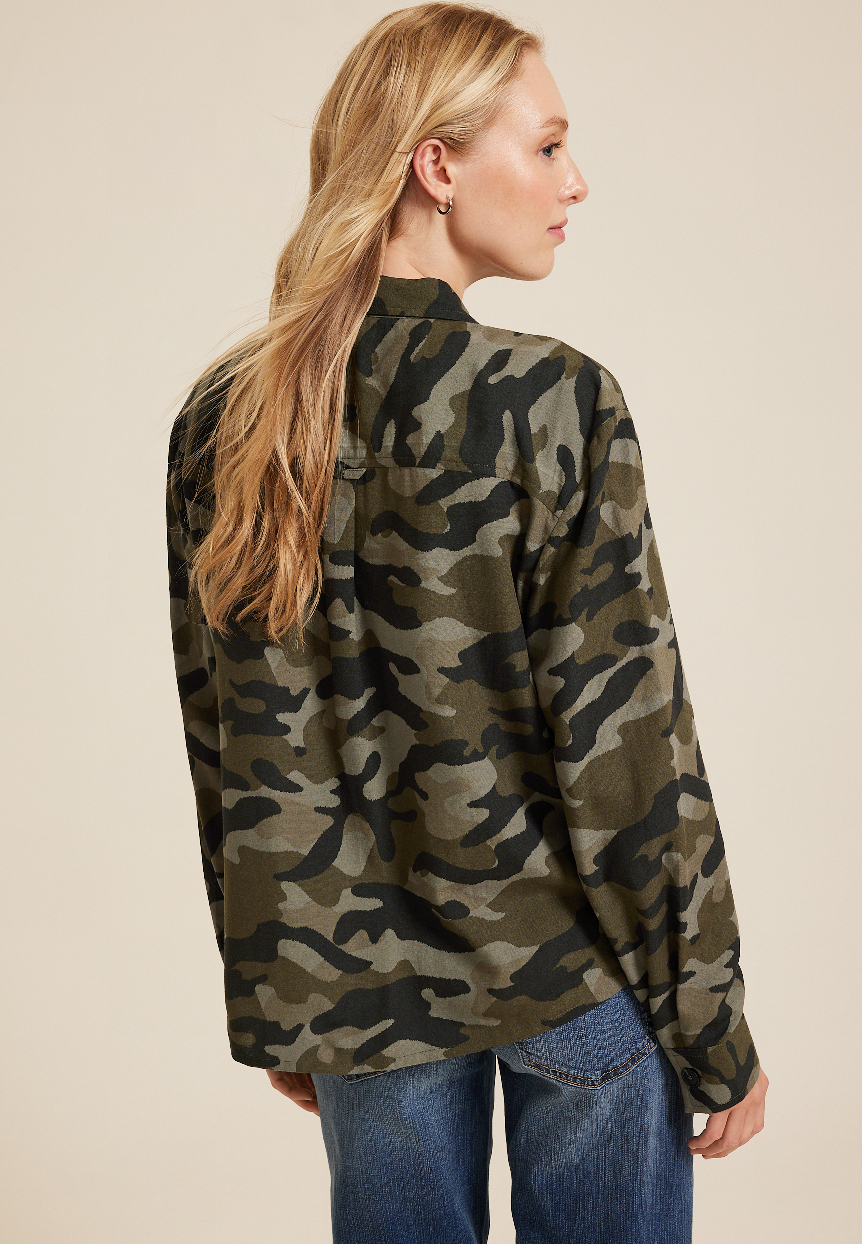 Shortie Utility Camo Button Up Shirt, C1755, large