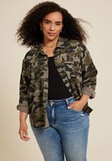 Plus Size Shortie Utility Camo Button Up Shirt, C1755, small