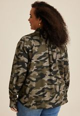 Plus Size Shortie Utility Camo Button Up Shirt, C1755, small
