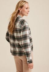 Shortie Utility Plaid Button Down Shirt, SOFT WHITE COMBO, small