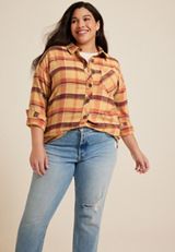 Plus Size Plaid Pumpkin Graphic Back Oversized Button Down Shirt, C9195, small