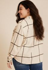 Plus Size Utility Windowpane Button Up Shirt, C6074, small