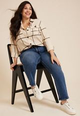 Plus Size Utility Windowpane Button Up Shirt, C6074, small