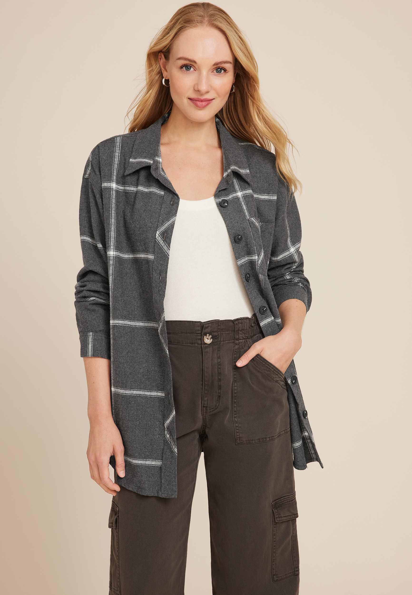 Cabin Windowpane Boyfriend Button Down Shirt