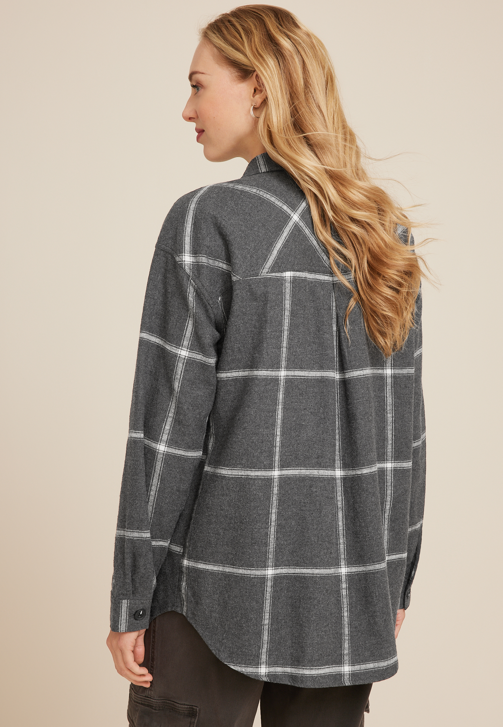 Cabin Windowpane Boyfriend Button Down Shirt, C3511, large