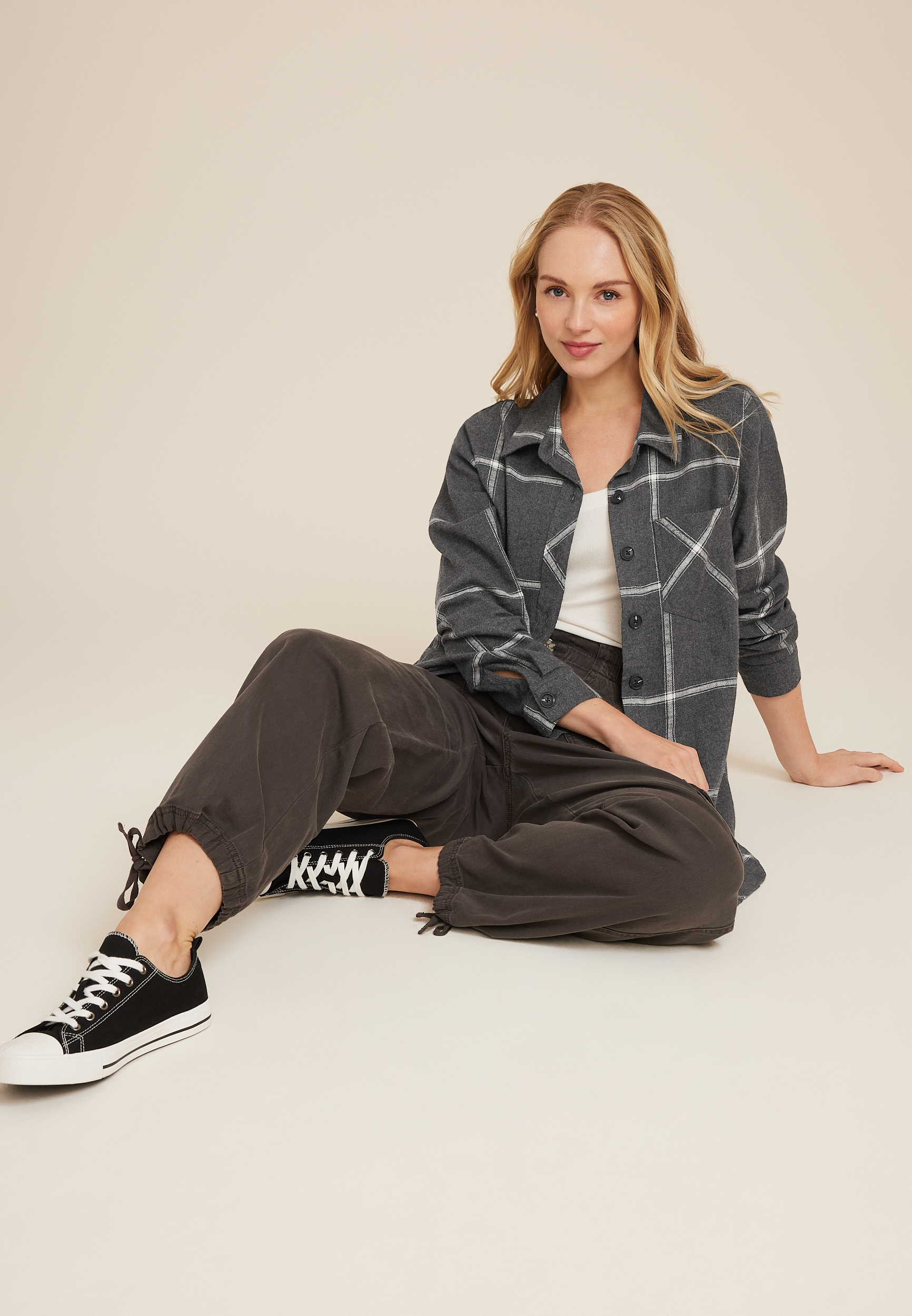 Cabin Windowpane Boyfriend Button Down Shirt, C3511, large
