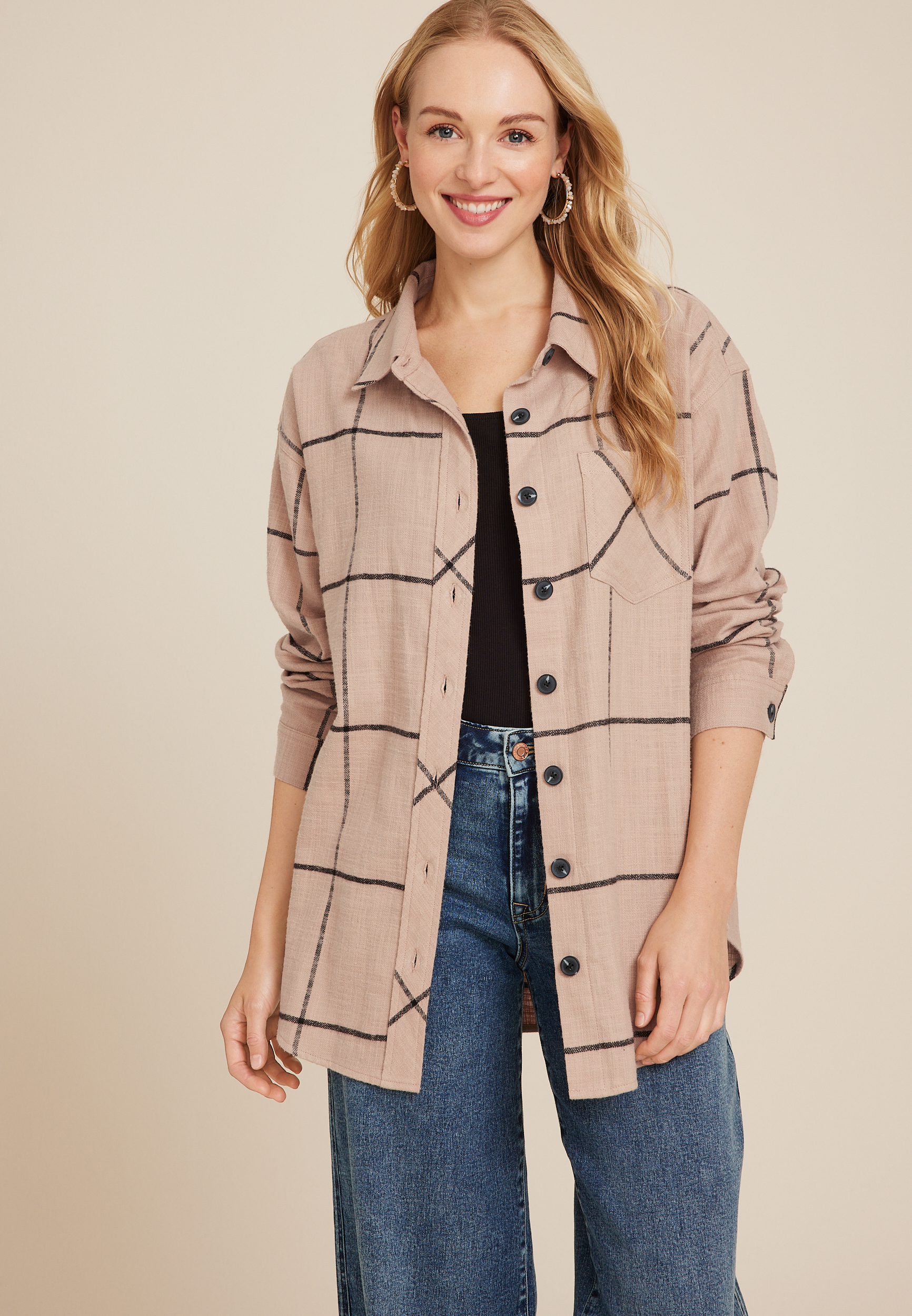 Cabin Windowpane Boyfriend Button Down Shirt