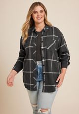 Plus Size Cabin Windowpane Boyfriend Button Down Shirt, C3511, small