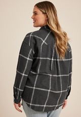 Plus Size Cabin Windowpane Boyfriend Button Down Shirt, C3511, small