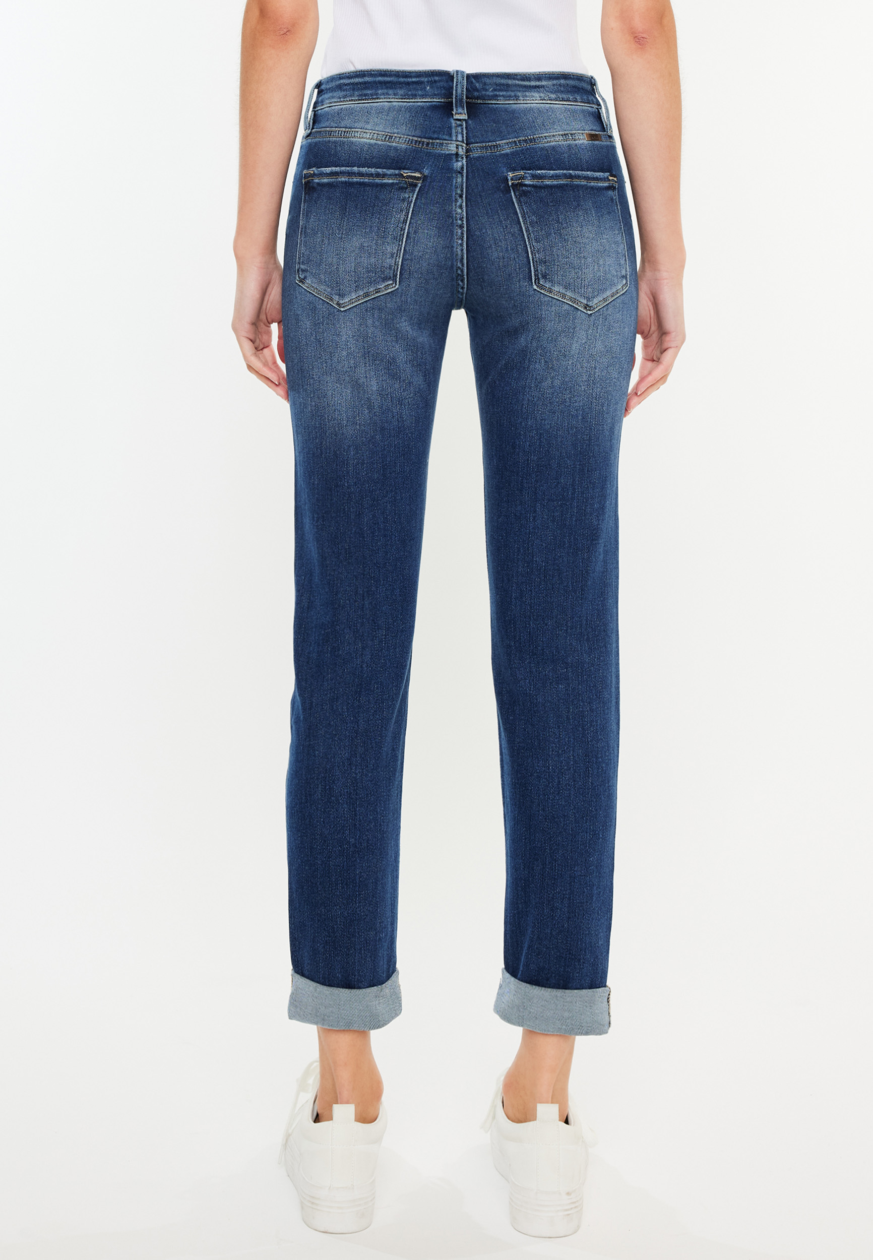 KanCan&trade; Ripped High Rise Button Fly Relaxed Girlfriend Jean, DARK SANDBLAST, large