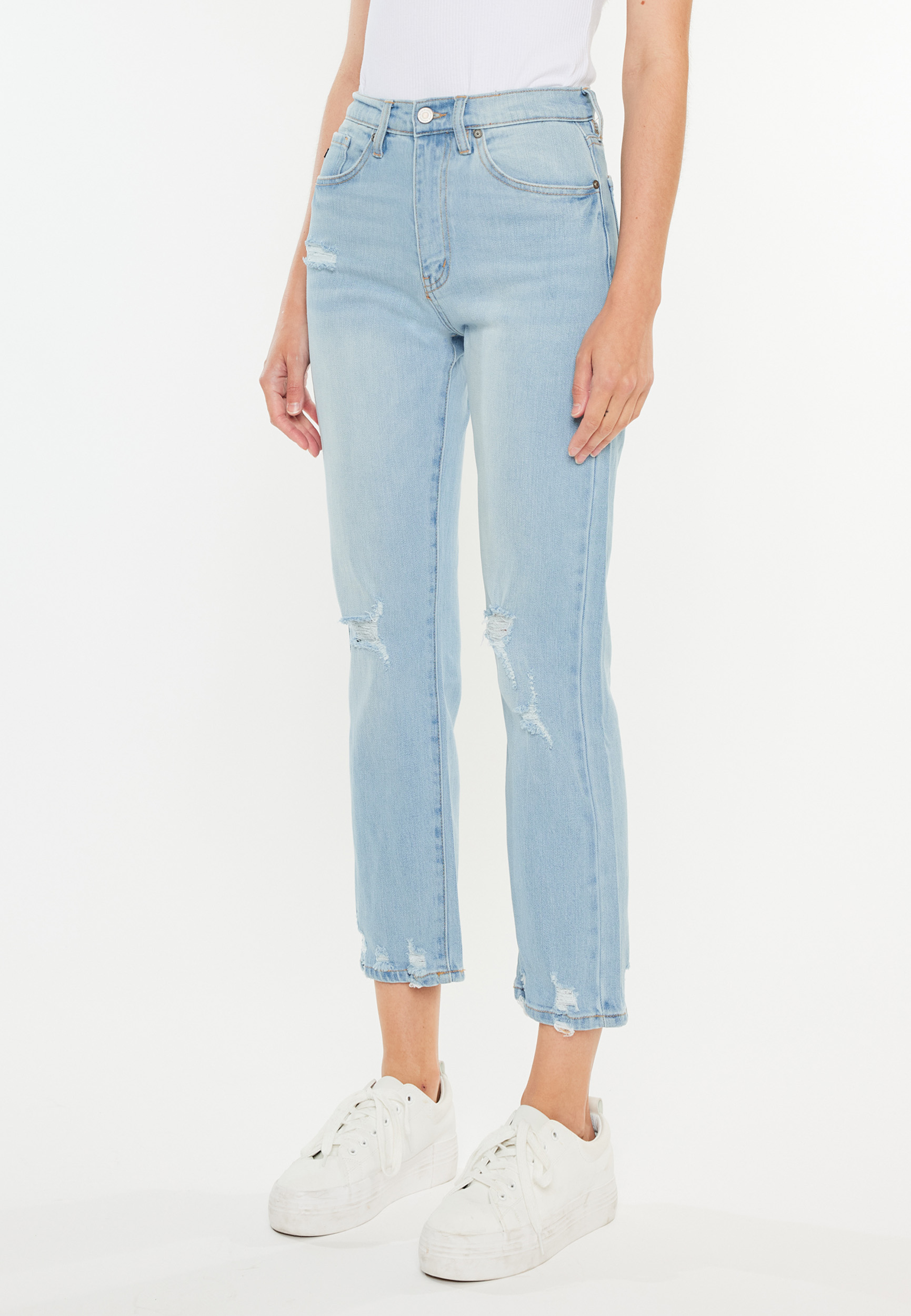 KanCan&trade; Light High Rise Ripped Slim Straight Jean, LIGHT SANDBLAST, large