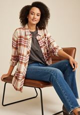 Cabin Plaid Boyfriend Button Down Shirt, C3986, small