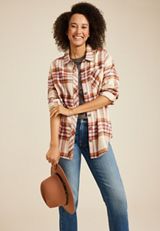Cabin Plaid Boyfriend Button Down Shirt, C3986, small