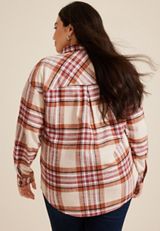 Plus Size Plaid Boyfriend Button Down Shirt, ECRU COMBO, small