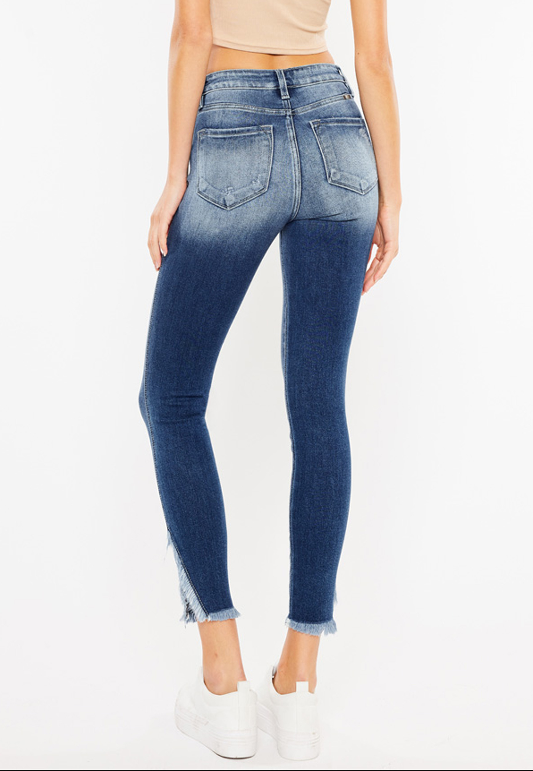 KanCan&trade; High Rise Frayed Hem Ankle Skinny Jean, MEDIUM SANDBLAST, large