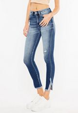 KanCan&trade; High Rise Frayed Hem Ankle Skinny Jean, MEDIUM SANDBLAST, small