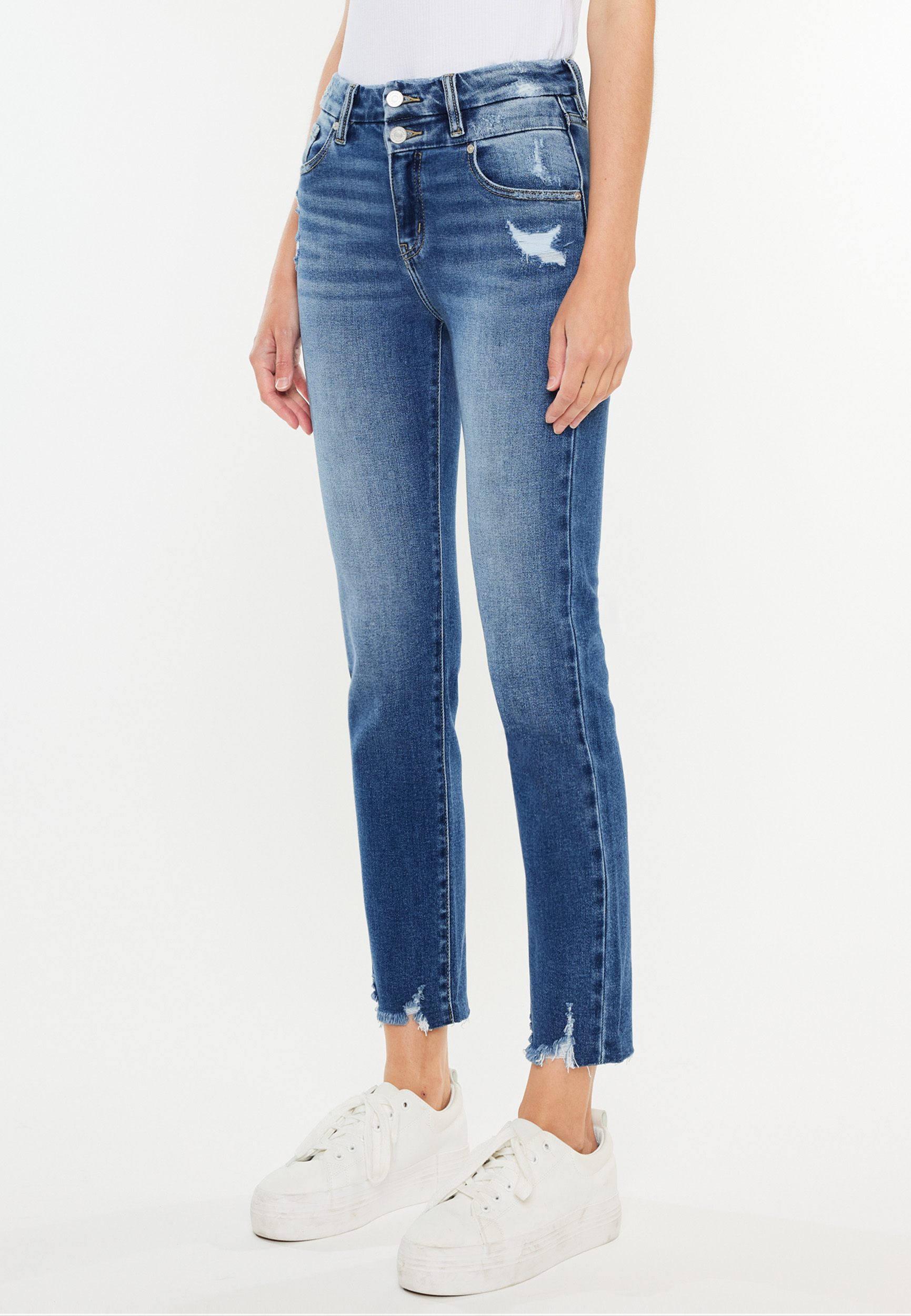 KanCan&trade; High Rise Double Button Slim Straight Jean, C258, large