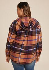 Plus Size Cabin Plaid Boyfriend Hooded Button Down Shirt, C7305, small