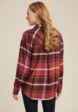 Cabin Plaid Half Zip Long Sleeve Oversized Top, BROWN RUBY COMBO, small