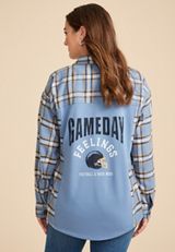 Plaid Game Day Graphic Back Oversized Button Down Shirt, C9725, small