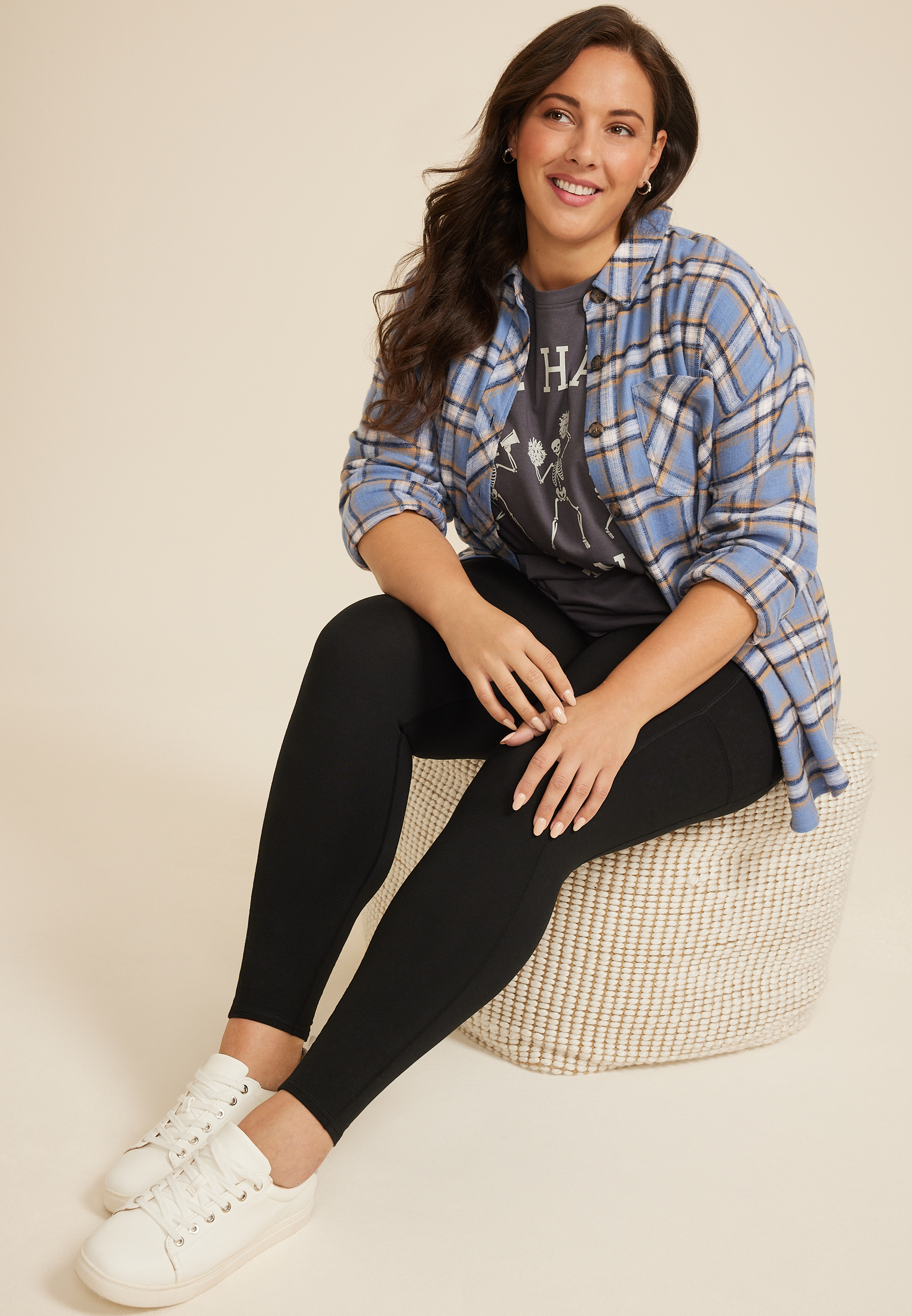Plus Size Plaid Game Day Graphic Back Oversized Button Down Shirt, C9725, large