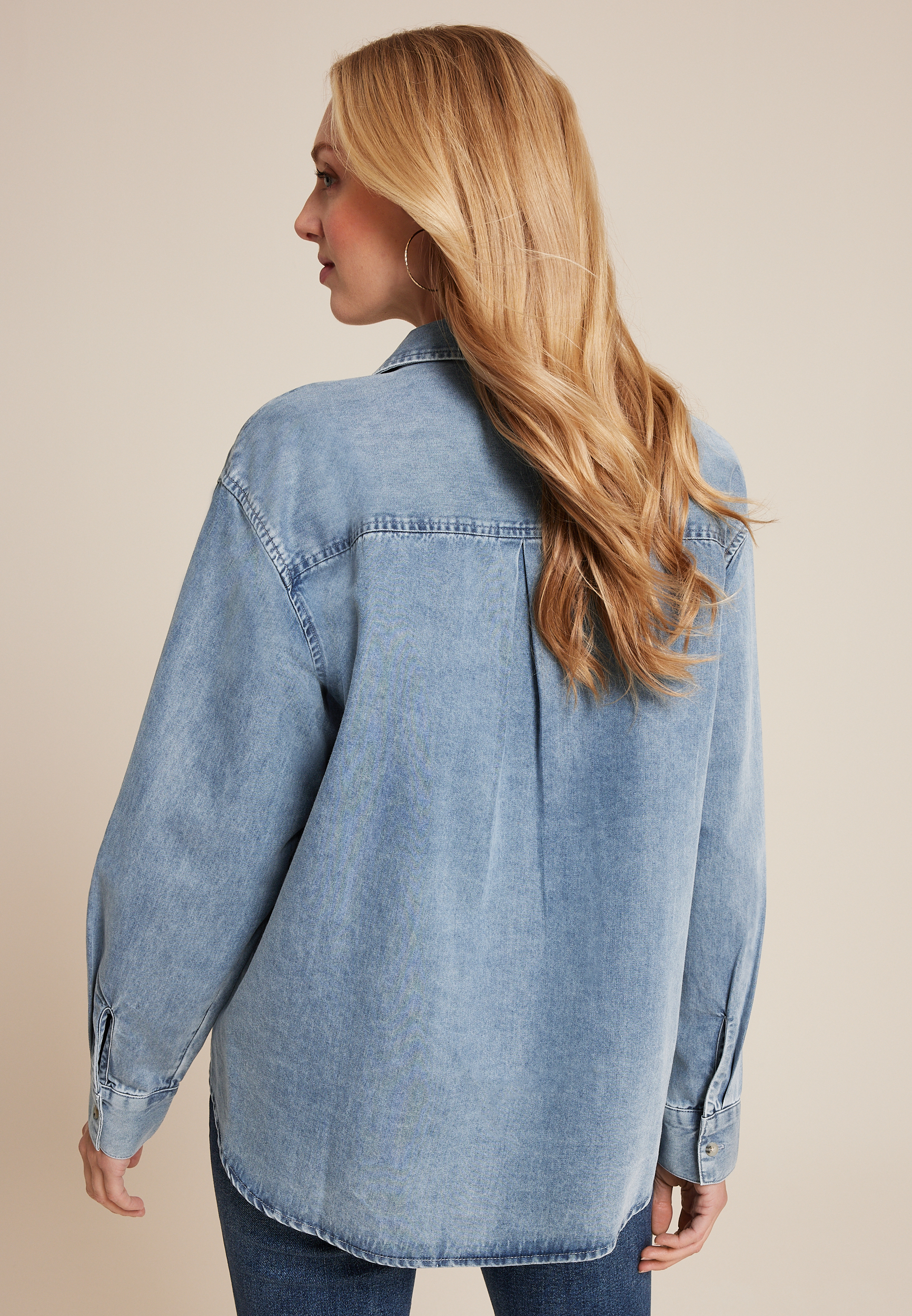 Denim Medium Wash Button Up Shirt, C3321, large