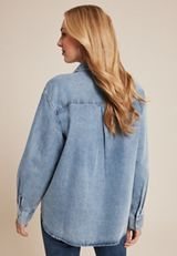 Denim Medium Wash Button Up Shirt, C3321, small
