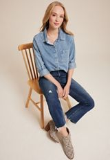 Denim Medium Wash Button Up Shirt, C3321, small