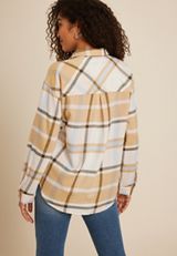 Cabin Plaid Half Zip Long Sleeve Oversized Top, C2380, small