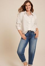 Corduroy Button Down Boyfriend Shirt, C2789, small