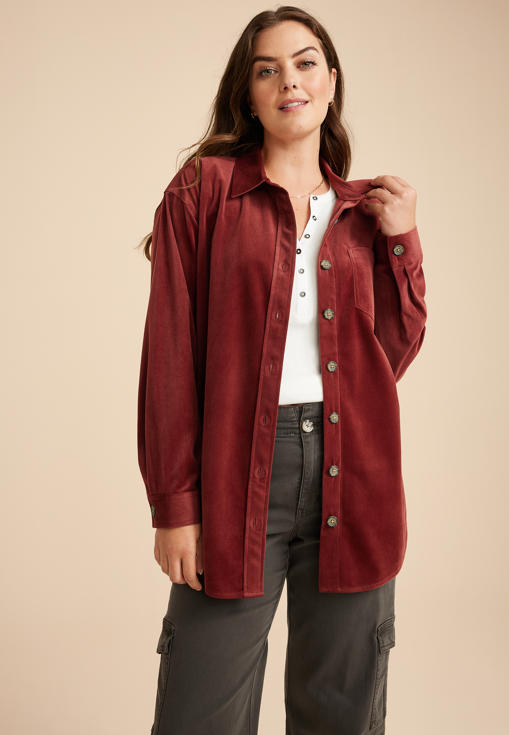 Corduroy Button Down Boyfriend Shirt