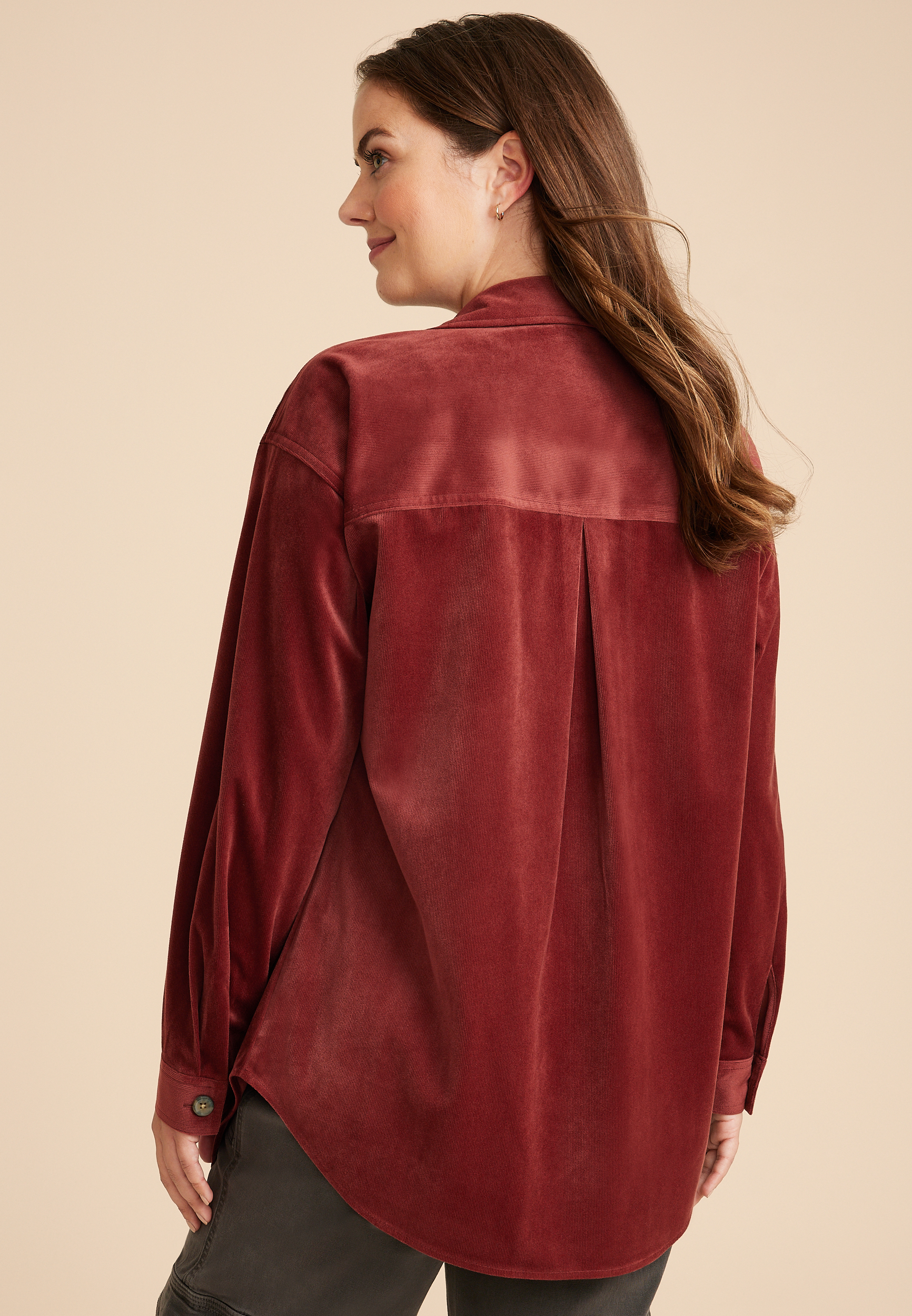Corduroy Button Down Boyfriend Shirt, C5325, large