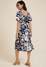 Floral Sweetheart Neck Bubble Short Sleeve Midi Dress, C1943, small