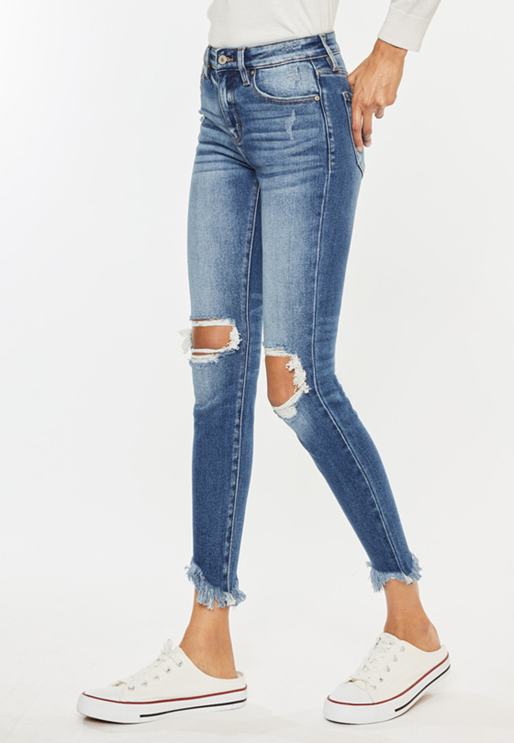 KanCan&trade; Ripped High Rise Frayed Hem Skinny Jean, MEDIUM SANDBLAST, large