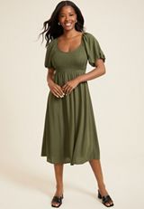Sweetheart Neck Bubble Short Sleeve Midi Dress, C6522, small