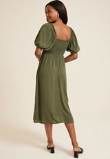 Sweetheart Neck Bubble Short Sleeve Midi Dress, C6522, small