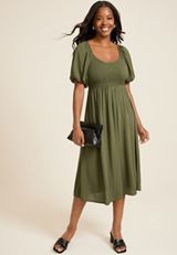 Sweetheart Neck Bubble Short Sleeve Midi Dress, C6522, small