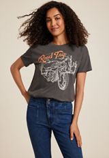 Road Trip Rhinestone Motorcycle Relaxed Fit Graphic Tee, CHARCOAL, small