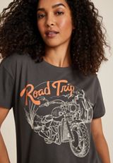 Road Trip Rhinestone Motorcycle Relaxed Fit Graphic Tee, CHARCOAL, small