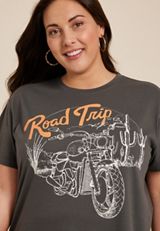 Plus Size Road Trip Rhinestone Motorcycle Relaxed Fit Graphic Tee, CHARCOAL, small