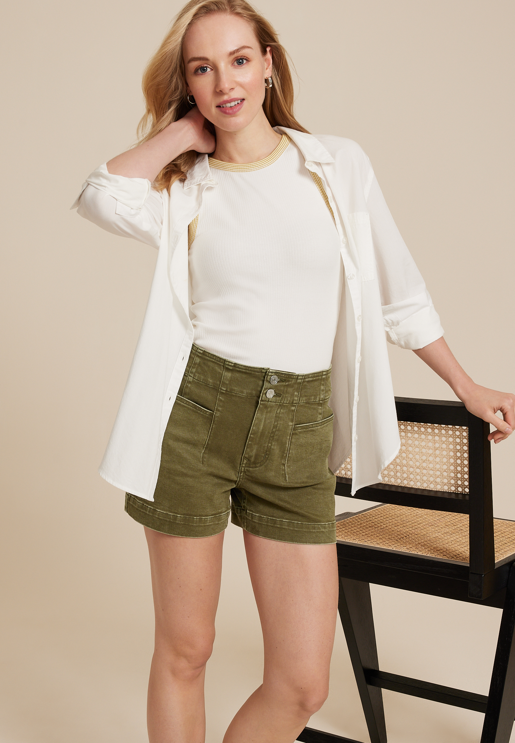 m jeans by maurices&trade; Olive Sculptress High Rise A Line 3.5in Short, C186, large
