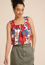 Floral Ruffle Strap Swing Tank Top, C6074, small
